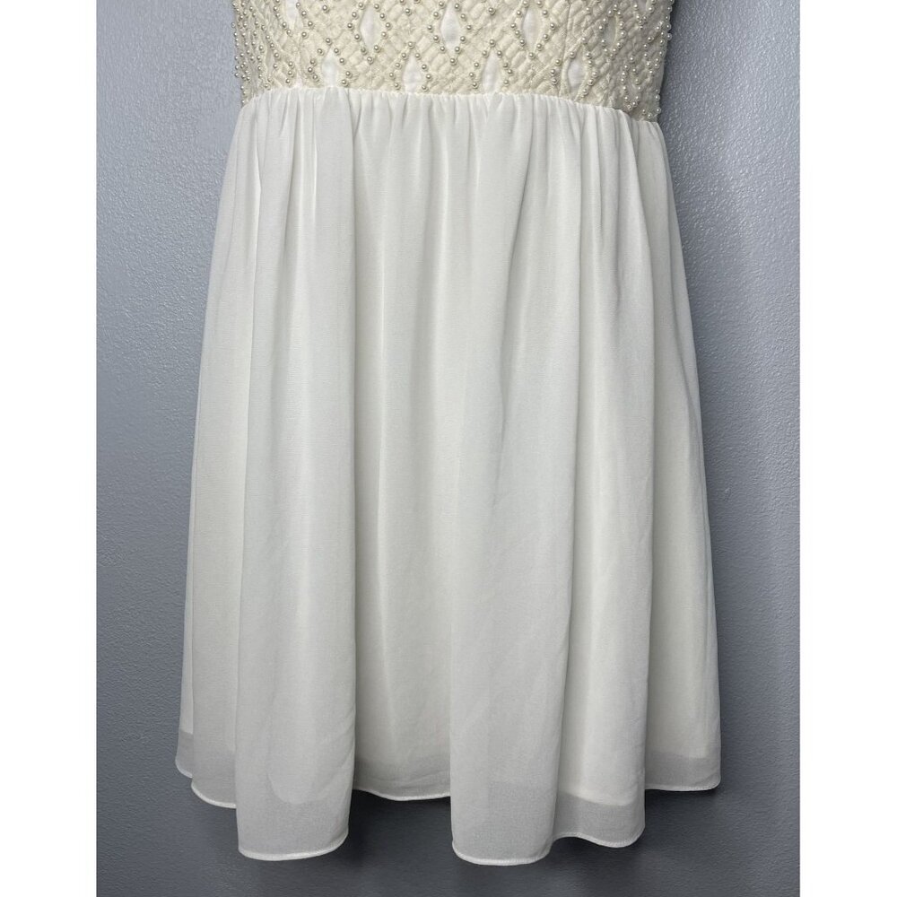 a.drea Sleeveless Ivory Beaded Fit & Flare Mini Dress Sheer Skirt Party Wedding - Picture 4 of 13